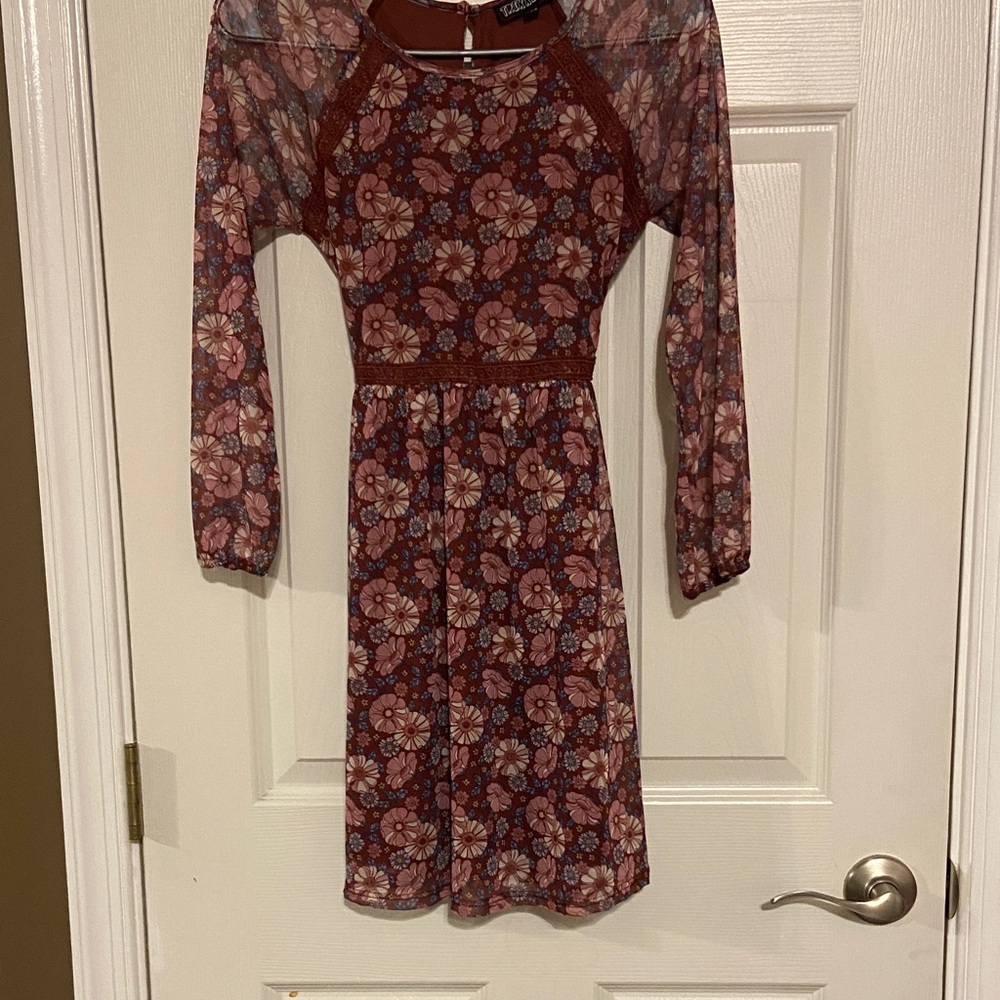 Trixxi Burgundy Floral Long Sleeve Dress